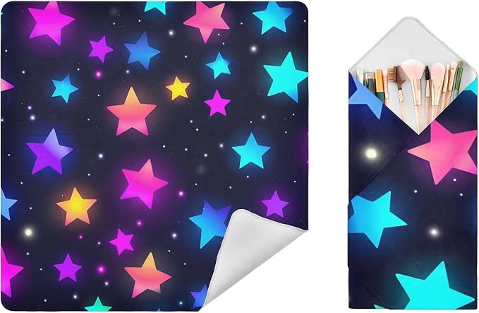 JIPONI Neon Stars Makeup Bag, Self-Adhesive Magic Wrap Cloth, Portable Cosmetic Organizer, Camera Lens Protector, Travel Storage for Beauty Essentials, 13.8"x13.8"