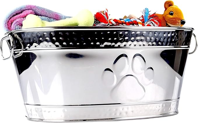 BREKX Steel Metal Pet Storage & Dog Toy Bin w/ Handles, Chew Proof | Dog Toy Box • Stainless Steel • Organizer