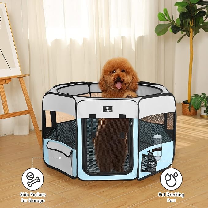 X-ZONE PET Dog Playpen Portable Pet Play Pens for Puppies, Cat, Rabbit, Chicks, Foldable Exercise Play Tent Kennel Crate, Indoor/Outdoor Travel Camping Blue Medium