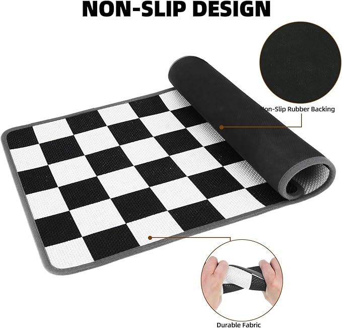 PUPTECK Dog Food Mat, Absorbent Pet Cat Feeding Mat for Food and Water Bowls, Anti-Slip Dog Placemat for Floors Waterproof, Pet Supplies Accessories, Black & White Checkered M