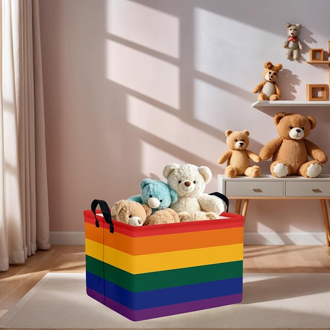Rainbow Storage Baskets for Shelves for Classroom and Nursery Bin & Toy Organizer for Baby Room (Colorful Stripes)