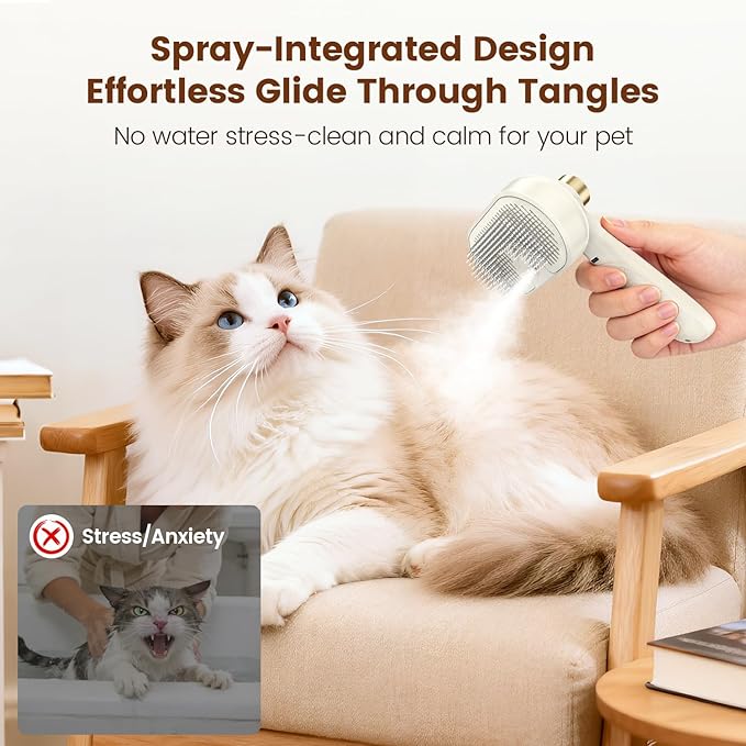 Glendan Pet Steam Brush for Shedding - 3-in-1 Spray Grooming Comb for Dogs & Cats - Self-Cleaning Mist Brush Softens Fur & Reduces Static - Ideal for Long Short Hair and Bath-Hating Pets