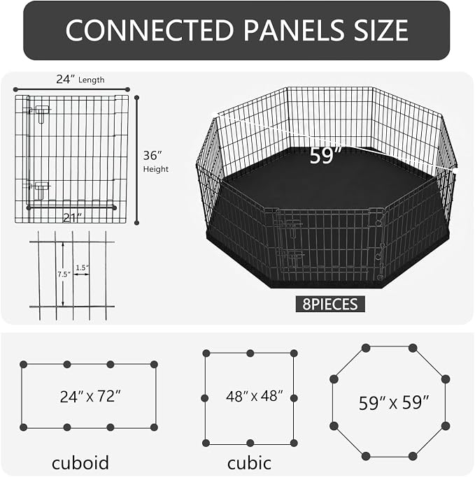 PETIME Foldable Metal Dog Exercise Pen/Pet Puppy Playpen Kennels Yard Fence Indoor/Outdoor 8 Panel 24" W x 36" H with Bottom Pad
