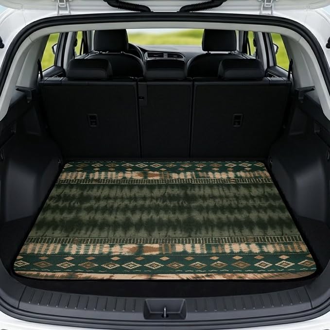 Howilath Dark Green Tie Dye Aztec Car Trunk Mat Universal Rear Trunk Protector Non-Slip & Dustproof Rear Trunk Protection for Daily & Outdoor Use