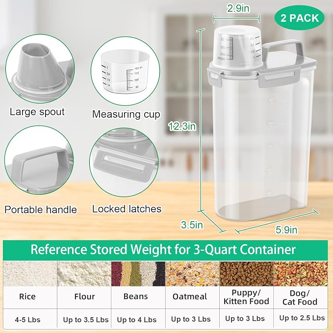 TBMax Rice Container 2 Pack 5 Lbs, Small Pet Dog Cat Food Container Dispenser, Kitchen Cereal Storage Container with Cup, Perfect for Daily Use, Travel, and Portion Control