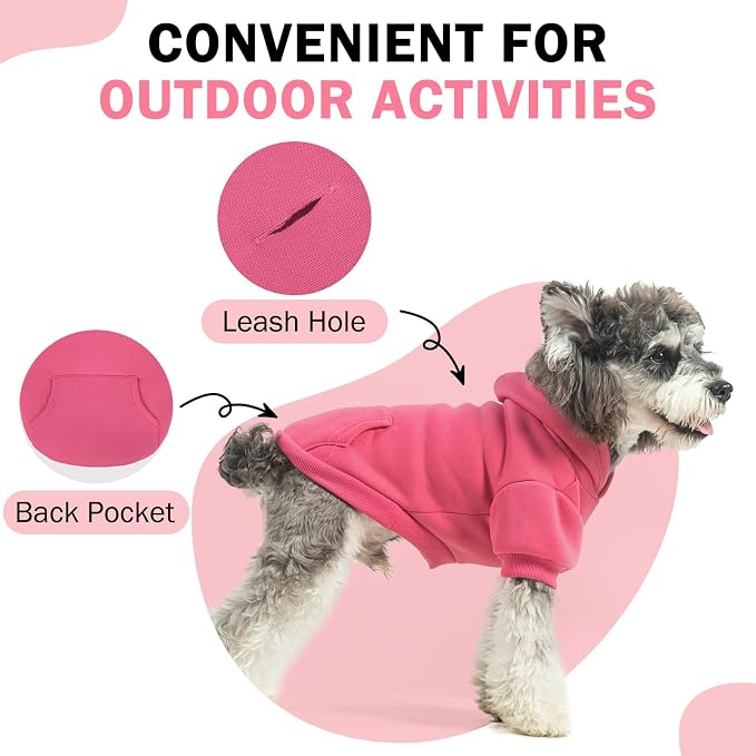 SCENEREAL Dog Hoodie Sweaters for Small Medium Large Size Dogs, Fleece Dog Sweatshirt with Hat and Pocket,Soft Cold Winter All Weather Dog Clothes for S to XL Sized Dogs, Pink XL