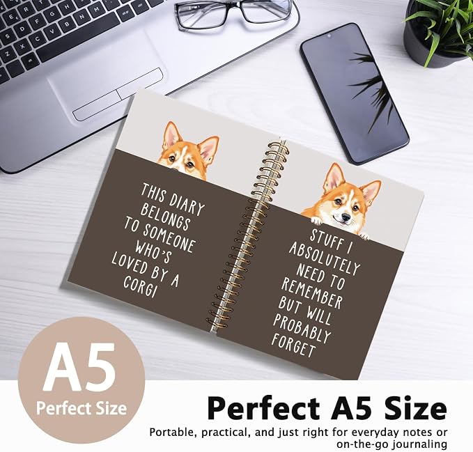 LIANGW Funny Corgi Gifts for Women & Men | Corgi Lovers Gifts Spiral Notebook Journal for Writing,Pet Dog Mom Owner Gift,5.5x8.3 Inch