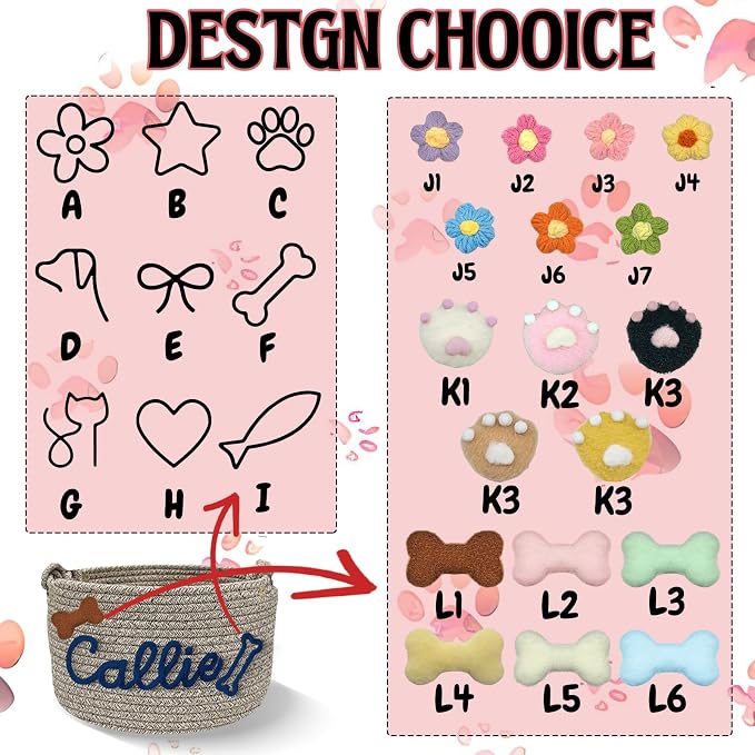 Personalized Dog Cat Toy Storage Basket with Handles Custom Pet Name Woven Cotton Rope Organizer Bin Customized Storage Box for Pet Supplies