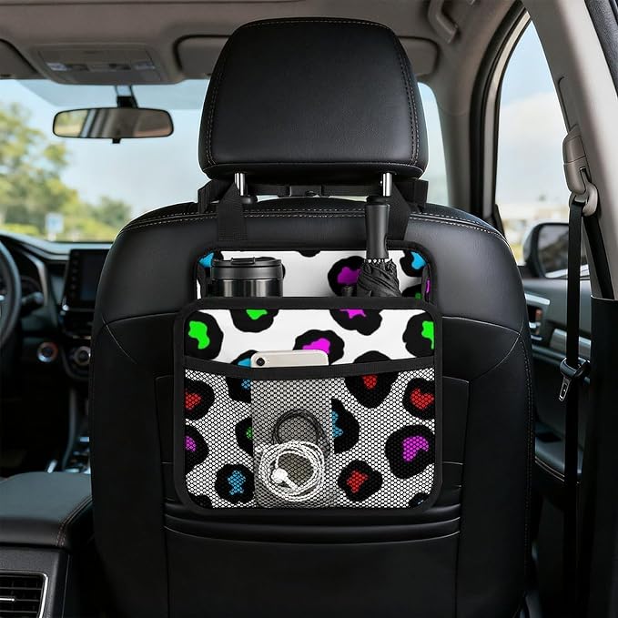 Car Backseat Organizer Hanging Seat Back Accessories with Pocket, Wild | Animal Colorful Cheetah Leopard, Auto Storage Organizer with Adjustable Buckle, Universal Fit Front Back Headrest