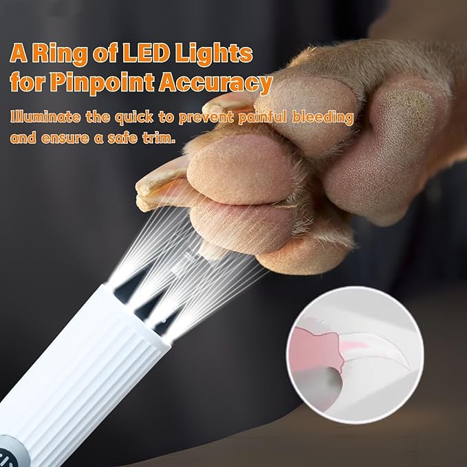 Dog Nail Trimmers and Dog Nail Grinder with 6 Lights, Quiet Dogs Grooming Kit with Cat Paw Clipper & Pet Paw File, Cordless Cat Nail Trimmer & Pet Nail Grinder for Large Medium Small Dog's Paw