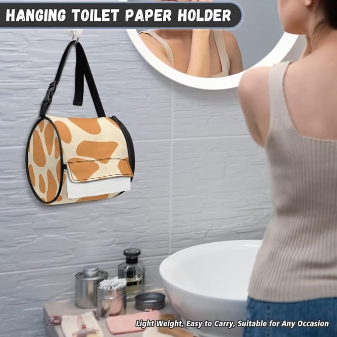 Giraffe Pattern Hanging Paper Towel Roll Holder with Adjustable Strap Water Resistant Toilet Tissue Roll Dispenser Farmhouse Handy Toilet Paper Cover Storage Holder