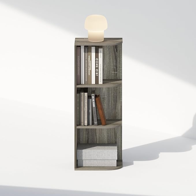 Furinno Reed Corner Shelf, 3-Tier Corner Bookshelf, Book Shelf, Corner Shelves, Storage Rack, for Organization and Storage, Home Office, Living Room, French Oak