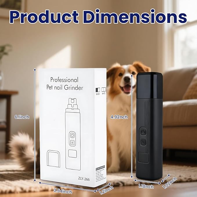 Dog Nail Grinder, Silent Groom Pro Pet Nail Grinder with 2-Speed LED Light, Low Vibration Rechargeable Electric Nail Grinder for Small Dogs & Cats