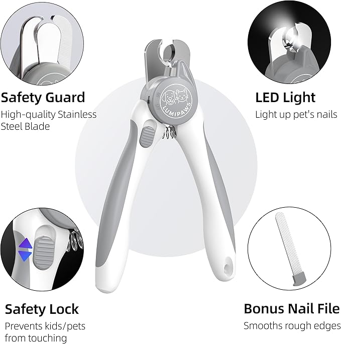 Dog Nail Clippers with LED Light | Illuminates Bloodline for Safe Trimming | 2 in 1 Professional Dog Nail Clipper with Safety Guard & Nail File for Medium to Large Dogs & Cats - Easy Grooming