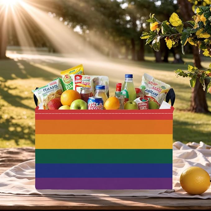 Rainbow Storage Baskets for Shelves for Classroom and Nursery Bin & Toy Organizer for Baby Room (Colorful Stripes)