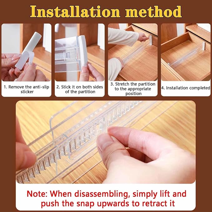 4 Pcs Drawer Dividers for Clothes,3.15" High 11.34"-19.69" clear | Adjustable Expandable Dresser Drawer Organizer, Clear Plastic Separators for Dresser, Baby Clothing