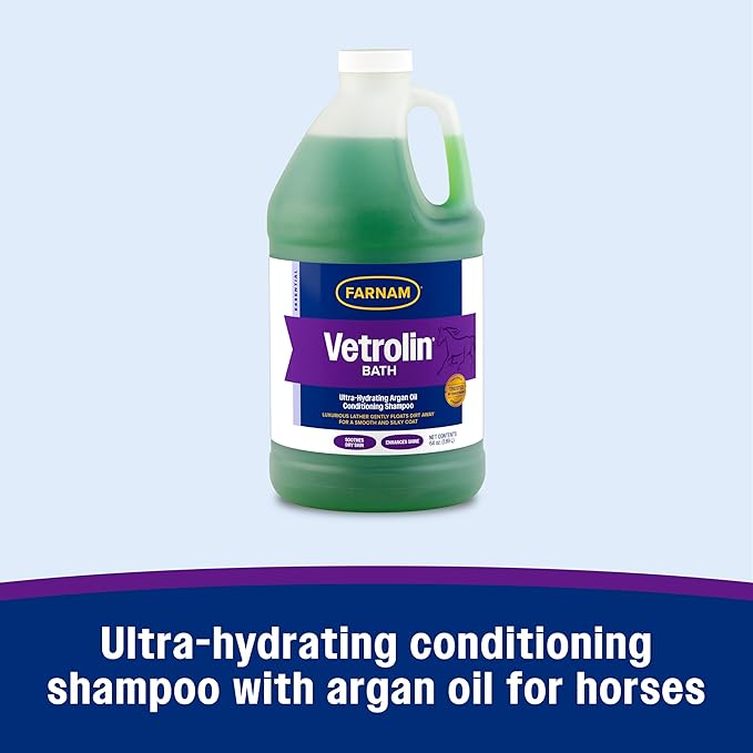 Farnam Vetrolin Bath, Ultra-Hydrating Argan Oil Conditioning Shampoo, Enhances Shine, Soothes Dry Skin, for Horses and Dogs, 64 oz.