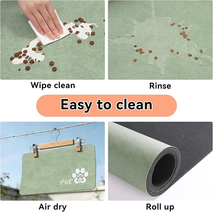 Dog Cat Feeding Mat-Absorbent Pet Bowl Mat for Food and Water, Quick Dry Water Dispenser Mat for Floors with Waterproof Rubber Backing, Puppy Cat Placemat Mats for Messy Drinkers,16"x24",Sage Green