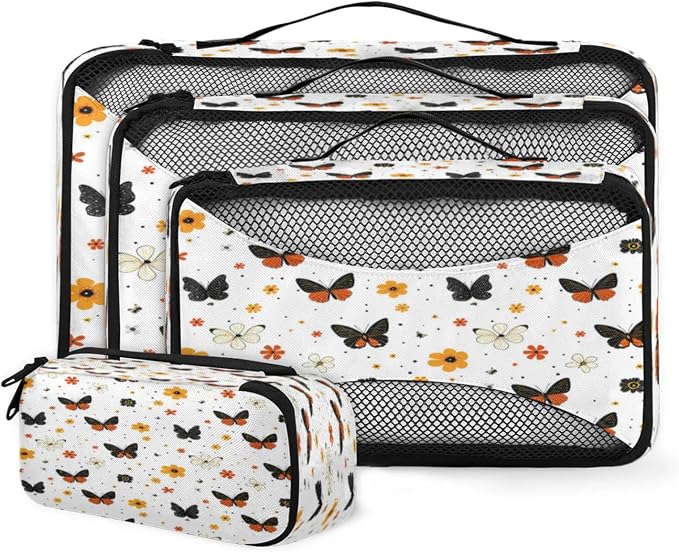Packing Cubes for Travel, Spring Flowers Butterfly Travel Luggage Packing Organizers for Women Men, Large Custom Toiletries Bag for Clothes Shoes, Floral Butterfly
