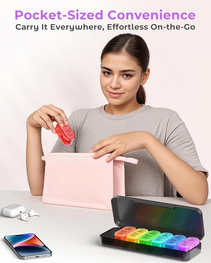 𝐏𝐢𝐥𝐥 𝐎𝐫𝐠𝐚𝐧𝐢𝐳𝐞𝐫, Am & Pm Pill Organizer 7 Days, Weekly Pill Organinzer 2 Times a Day, Pill Box 7 Day, Medicine Pill Organizer for Travel, Vitamins, Fish Oils, Supplements