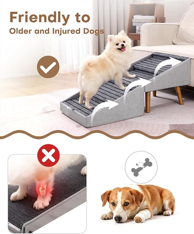 17" H Split Ottoman Dog Ramp for Couch, Foldable Dog Stairs for Small Dogs | Non-Slip,2 in 1 Pet Steps for Medium Large Dogs and Puppy, Wooden Doggie Steps