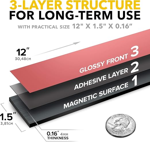 X-bet MAGNET Super Sticky Adhesive Magnetic Strips, 12x1.5 (30x3.8cm), 1 pc | Flexible Magnet Strips, Adhesive Backing, Easy to Cut & Mount, For Crafts, Labels & Light Organization