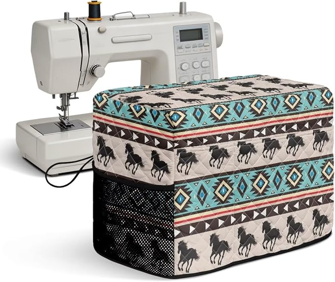 Sewing Machine Cover Polyester Febric Native American Horse Print | Dust Pet Hair Protection,Quilting Design,Fits Standard Singer,Brother Janome Machines,Protecting Decorating Your Sewing Space