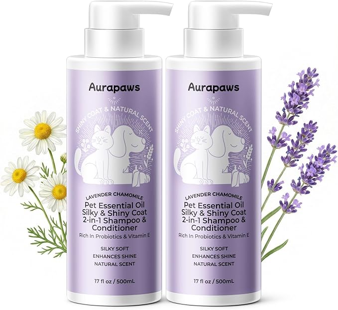 2-in-1 Dog Shampoo and Conditioner, Probiotic Pet Shampoo for Moisturizing & Detangling, Smooths Dry, Frizzy Coats, Dog Grooming Shampoo for Long and Short-Haired Coat Care, 17oz, 2-Pack