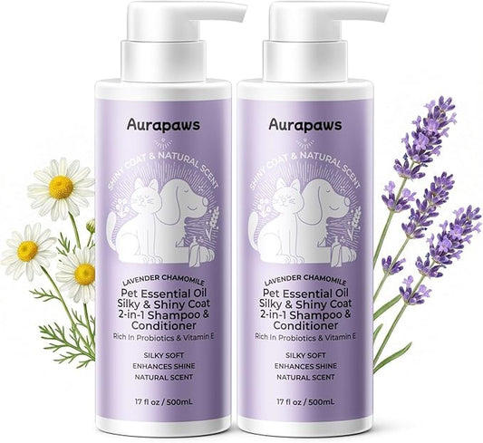 2-in-1 Dog Shampoo and Conditioner, Probiotic Pet Shampoo for Moisturizing & Detangling, Smooths Dry, Frizzy Coats, Dog Grooming Shampoo for Long and Short-Haired Coat Care, 17oz, 2-Pack