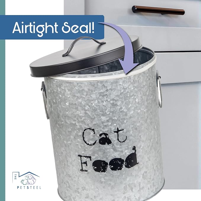 Medium Cat Up To 30lb Pet Food Storage Canister with Scoop – Durable & Airtight for Freshnesss, Minimalist Design & Recyclable, Huge Large Metal Container (Cat Bin - Medium Size)