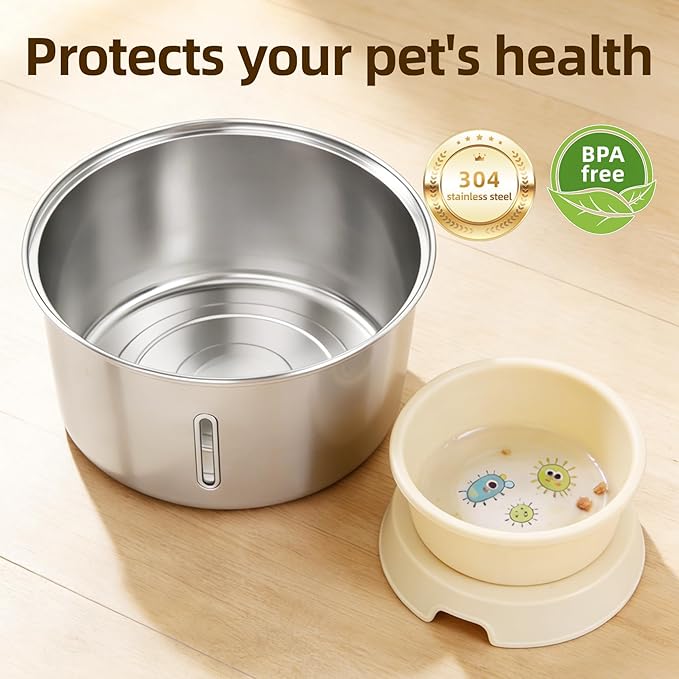 Wireless Cat Water Fountain,Cat Water Fountain Stainless Steel 3.2L/108oz Large Capacity Battery Operated Pet Water Fountain Indoor with Motion Sensor for Cats Dogs BPA-Free