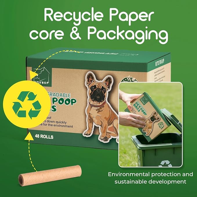 ATIFBOP Biodegradable Dog Poop Bags 720 Count, 48 Rolls Lemon Scented | Strong & Extra Thick 9×13 Inch Refill Bags for Dog Walks, Cat Litter Cleanup, Baby Diaper Disposal & Everyday Carry