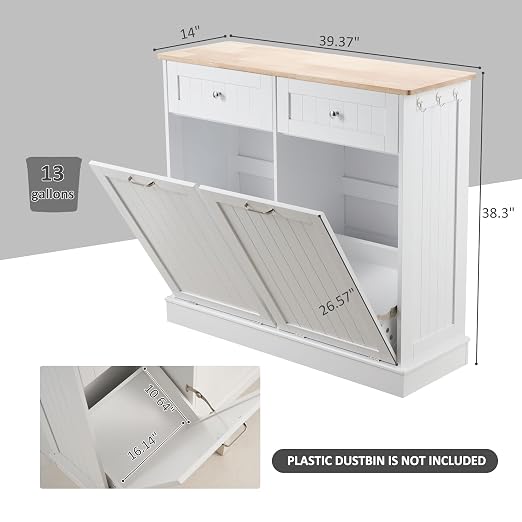 Spurgehom Double Tilt Out Trash Can Cabinet 2 X 13 Gallon with Storage
