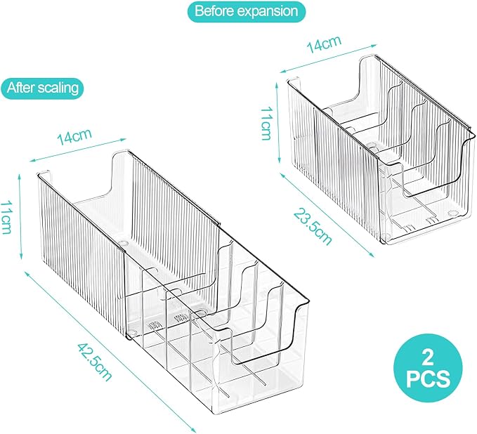 Expandable Desk Drawer Organizer, Clear Storage Containers, Vanity Storage Box, Medicine Storage Box, with Removable Dividers, for Kitchen, Bathroom, Office Makeup(2 Pcs)