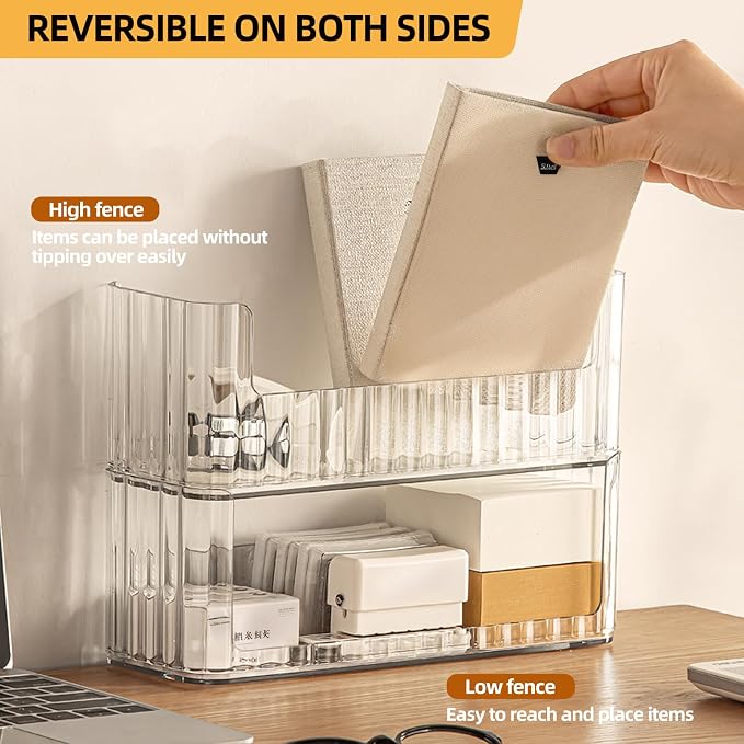 PAVSTINE 2-Tier Stackable Medicine Cabinet Organizer, Narrow Bathroom Makeup Organizer with Lipstick Holders & Cotton Swab Cases, Clear Countertop Shelf for Mirror Cabinet and Vanity