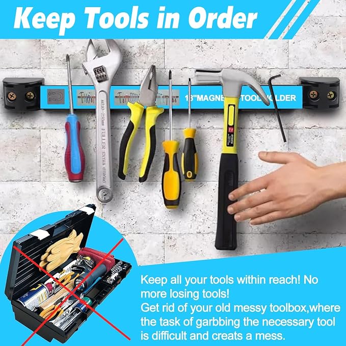 8 PCS Magnetic Tool Holder Strip,Tool Magnet Bar for Garage Organization, Heavy Duty Space Saving Tool Organizer with Mounting Screws for Garage, Workshop, Kitchen (12 inch)