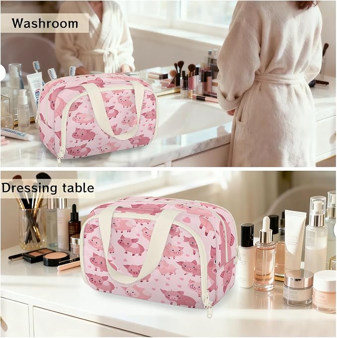 Pig Pinks Travel Toiletry Bag with Handle | Wet & Dry Separation, Full-Size Bottle Friendly, Leak-Proof, Waterproof, Easy to Clean, for Travel, Gym, Home
