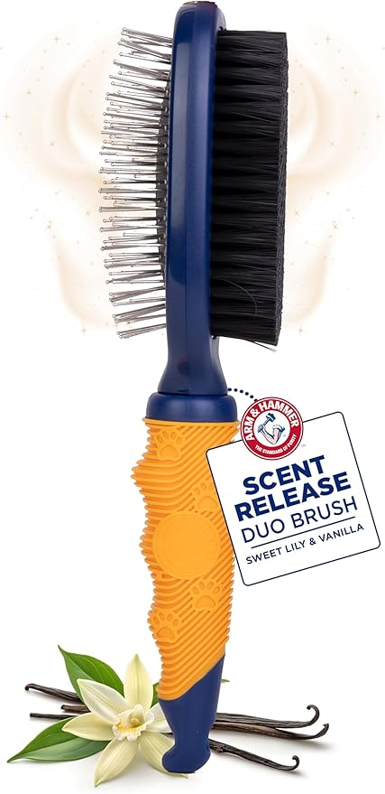 Arm & Hammer Deodorizing 2-in-1 Pin & Bristle Dog Brush, Fragrance Transfer Technology with Baking Soda, Detangling & Shedding, Dog Grooming Brush for Long Hair, Sweet Lily & Vanilla Scent
