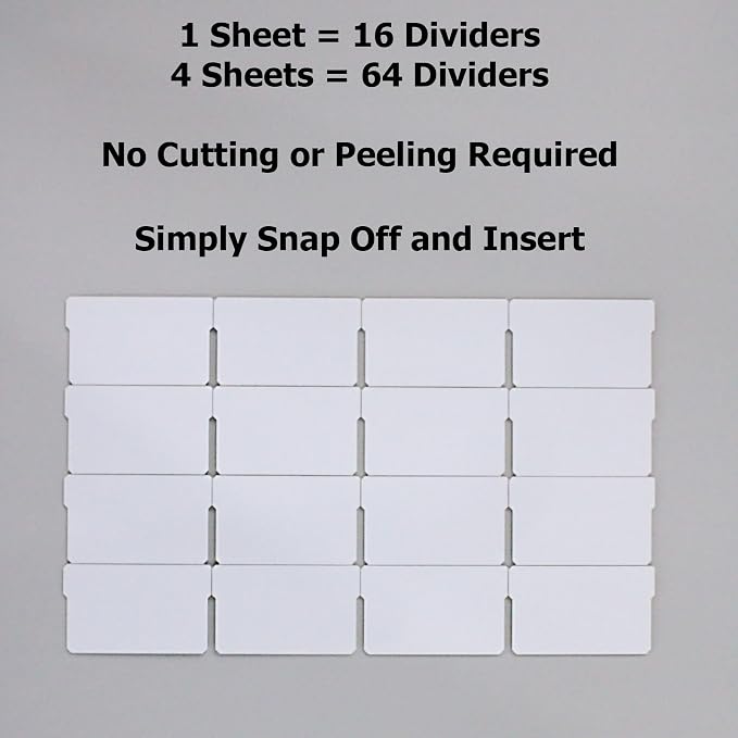 (64-Pack Small Drawer Dividers compatible with Craft Cabinet and Hardware Storage Organizers, (Dividers Only), Made of High-Strength Fiberglass, Easy to Label