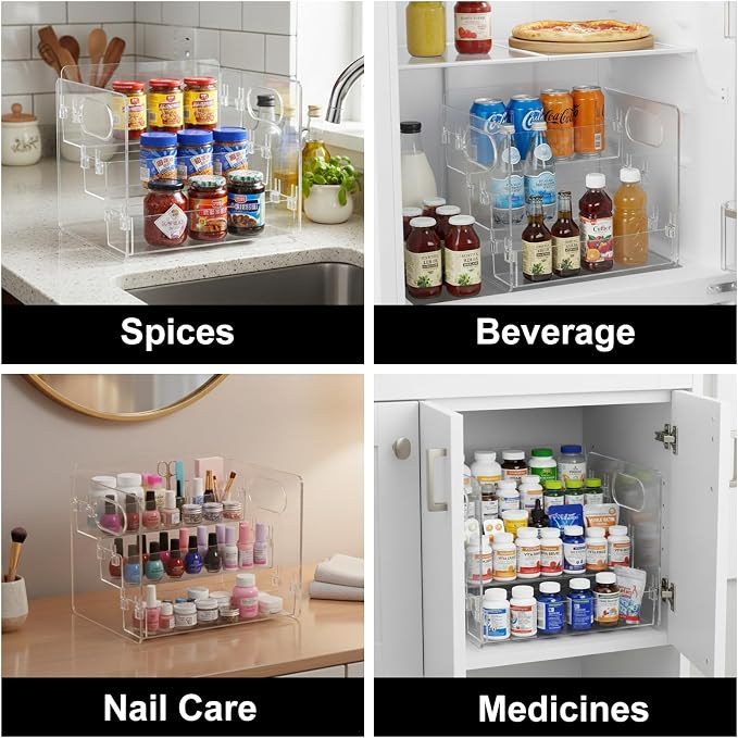 3-Tier Vitamin Storage Organizer, Organizer For Vitamin Bottles And Medicine Bottle, Vitamin Bottle Organizer For Countertop, Bathroom Cabinet Storage Items Are Clearly Visible