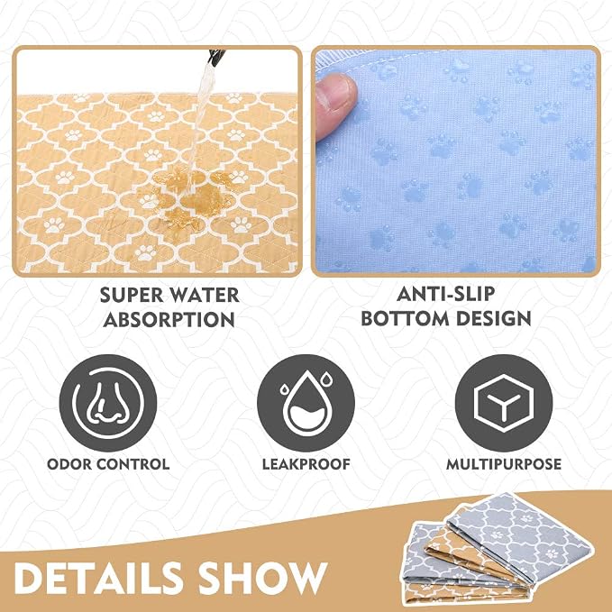 Washable Pee Pads for Dogs, 4 Packs Super Absorbent Leakproof & Non-Slip Dog Pee Pad Large, Reusable Puppy Training Pads Waterproof, Pet Mat Rug for Whelping,Floor,Crate Cats Animals, 24"x36"