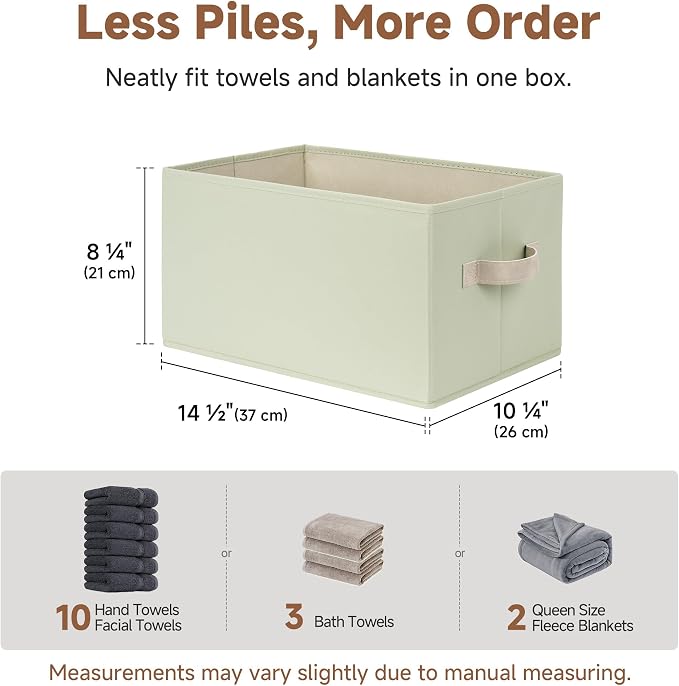 StorageWorks Closet Storage Bins, Light Green, Large, 3-Pack | Storage Baskets for Shelves, Closet Organizers and Storage Basket, Fabric Clothes Organizer with Leather Handles
