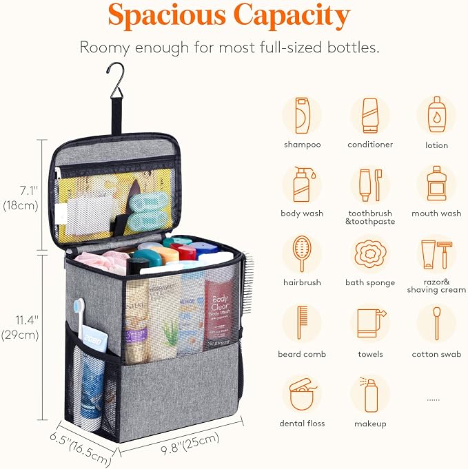 Lifewit Shower Bag Mesh Shower Caddy Portable College Dorm Room Essentials Tote Bag for Bathroom, Gym, Travel, Camping Quick Dry Hanging Shower Organizer Basket Toiletry Bag, Large, Grey | Portable, Quick Dry, College Dorm Room Essentials, Tote Bag for...