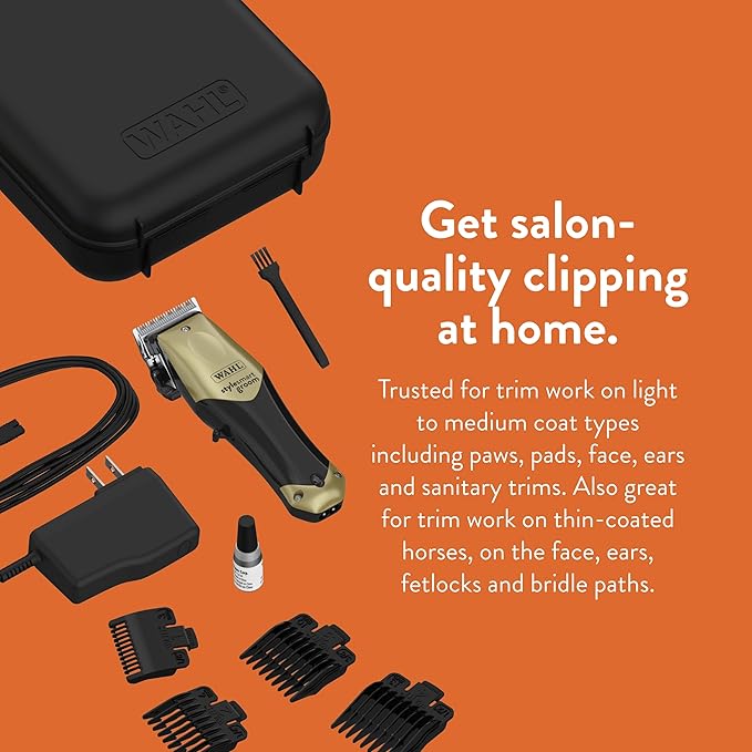 WAHL Professional Animal StyleSmart Cordless Clipper Kit for Pet, Dog & Cat Grooming (#70007) - Dog, Cat & Horse Grooming Supplies - Pet Hair Trimmer - with Guide Combs & Blade - Gold
