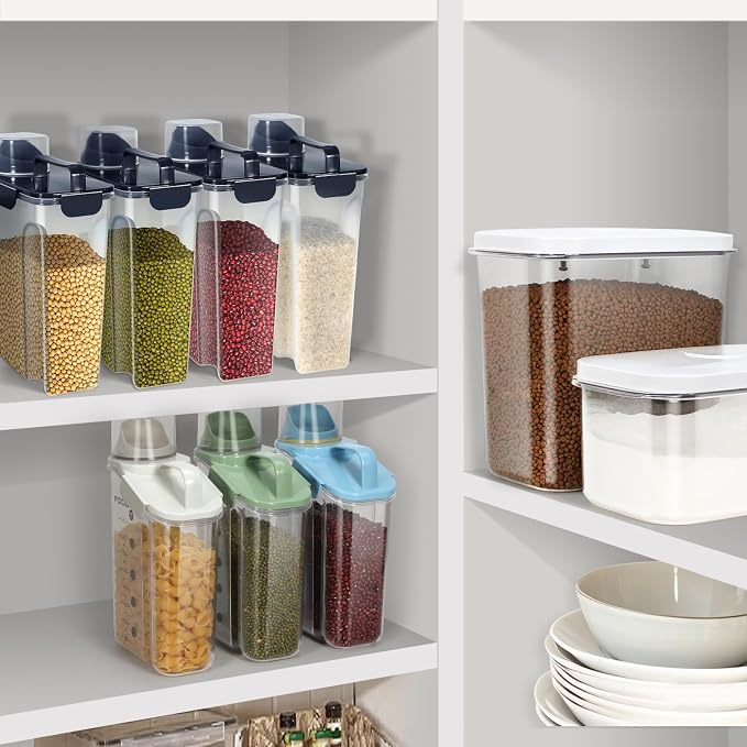 LEAWALK Airtight Rice Storage Container, 7-10Lbs Cereal Dry Food Flour Bin, Pet Dog Cat Food Dispenser with Measuring Cup, BPA Free Plastic Kitchen and Pantry Organization Bin for Sugar-Lnk Blue