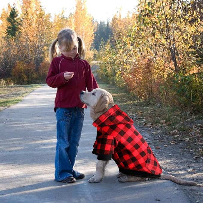 Red Plaid Dog Hoodie Sweater for Dogs Pet Clothes with Hat and Pocket（XL）