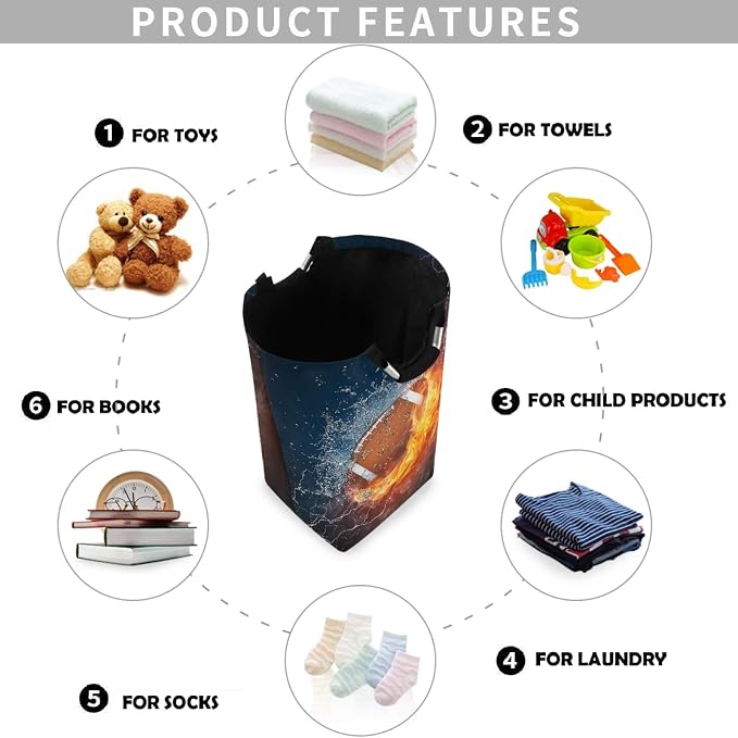 visesunny Cool American Football 3D Print Large Capacity Laundry Hamper Basket Water-Resistant Oxford Cloth Storage Baskets for Bedroom, Bathroom, Dorm, Kids Room