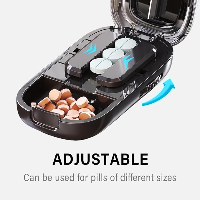 DUBSTAR Pill Cutter Splitter for Small & Tiny Pills Cuts into 1/2 Black | Pill Cutters with Removable Silicone Pad, Tablet Splitters Cuts Vitamins Tablets for Purse Pocket