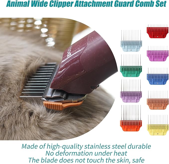 10W/15W/30W Wide Clipper Blade & Dog Stainless Steel Wide Clipper Attachment Guard Comb Set for A5 Series | Snap-On/Off Design Combs,Only Fir for 10W/15W/30W Wide Blade (12-Piece)