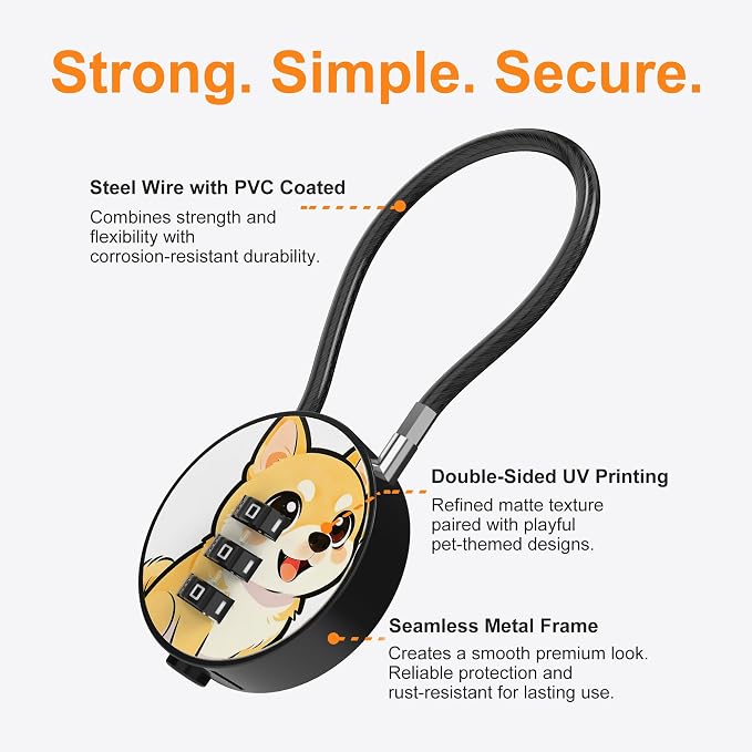Small Combination Lock for Luggage, Gym Locker, Backpack Bag Zipper, Mini Combo Lock with Code, 5.12 Inch Steel Cable Padlock for Travel Suitcase (4-Mult, Gentle)